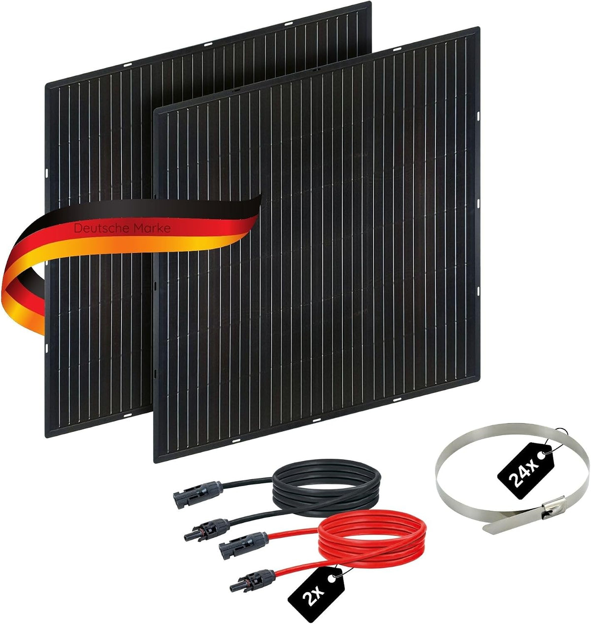 Schwaiger Monokristallijne zonnepanel Slim‐Line Balkonkrachtcentrale, met 400 Wp glazen zonnepanelen, 2 x 200 Wp monokristallijne, plug & play