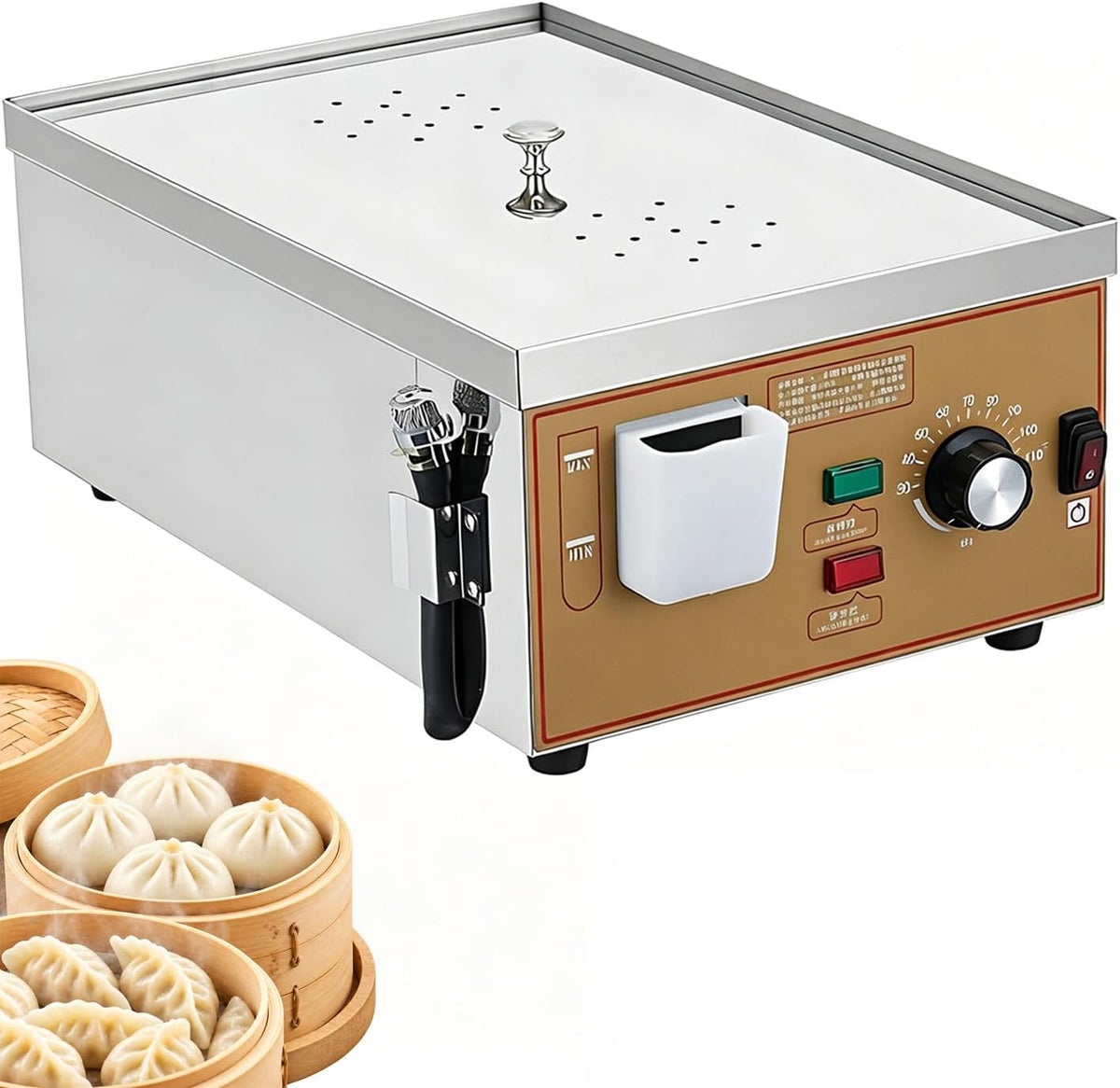 Coakue Steamers Commerciële elektrische stoomkoker, roestvrijstalen broodjesstoomkoker 2Holes