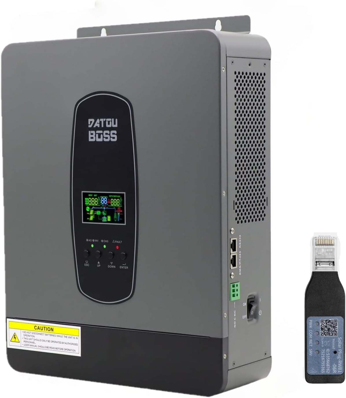 Datouboss Hybride omvormer 3000 W 24 V, 24 V DC naar 220/230 V AC, met 100 A MPPT, met wifi-module, hybride zonne-omvormer pure sinus