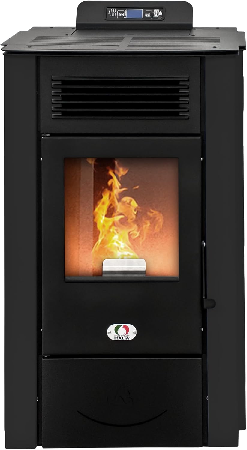 Elektrische kachel Stufe A Pellet Italia Colorado Ventilatorkachel, 15 kW, autonomie 15 uur, efficiëntie 92%, verwarming 140 m2, zwart