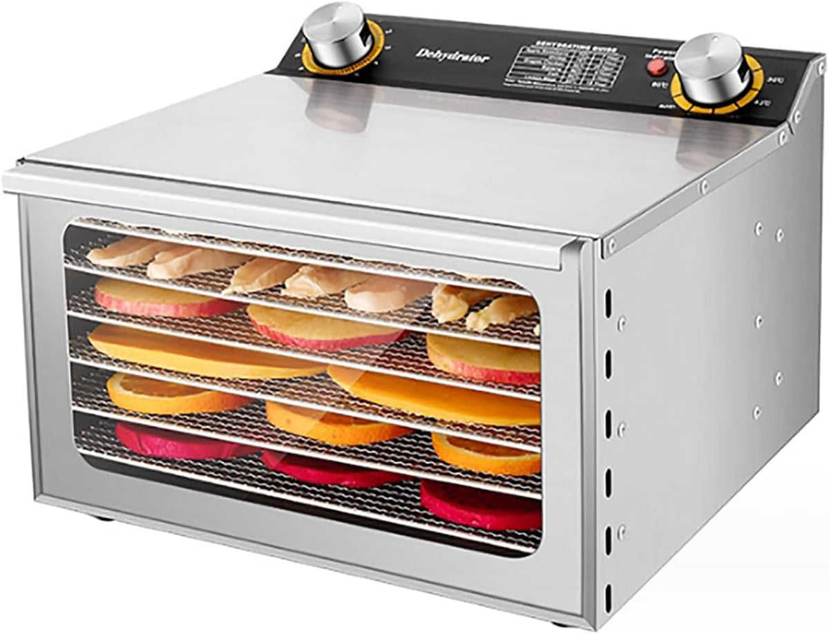 McbeAn Voedseldroger Commerciële, 24 Uur Timer, 30-90 ° C Verstelbare Thermostaat, 3D Uniforme Verwarming, Roestvrijstalen Voedseldroger