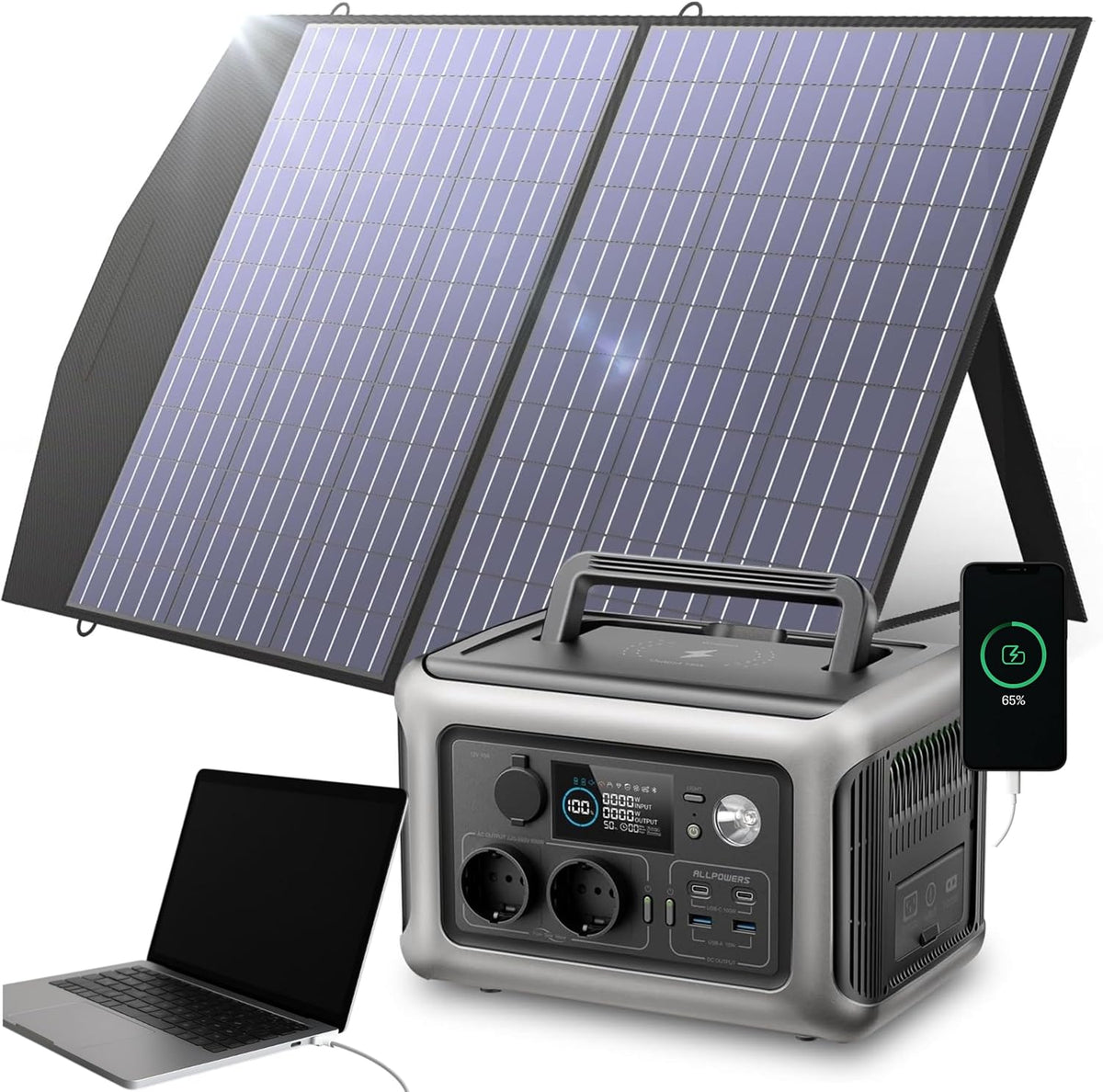 Humpti Aggregat Overlevingsset EU 2025, 1200 W, Humpti R600, draagbare zonnegenerator, voor thuis en op de camping in noodsituaties