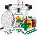Ghkwxue Snelkookpann 25L 2-in-1 Pressure Canner Cooker Snelkookpan, 15,5Psi, 6-delige Inmaakset, Geschikt, met Drukmeter Inmaakpan