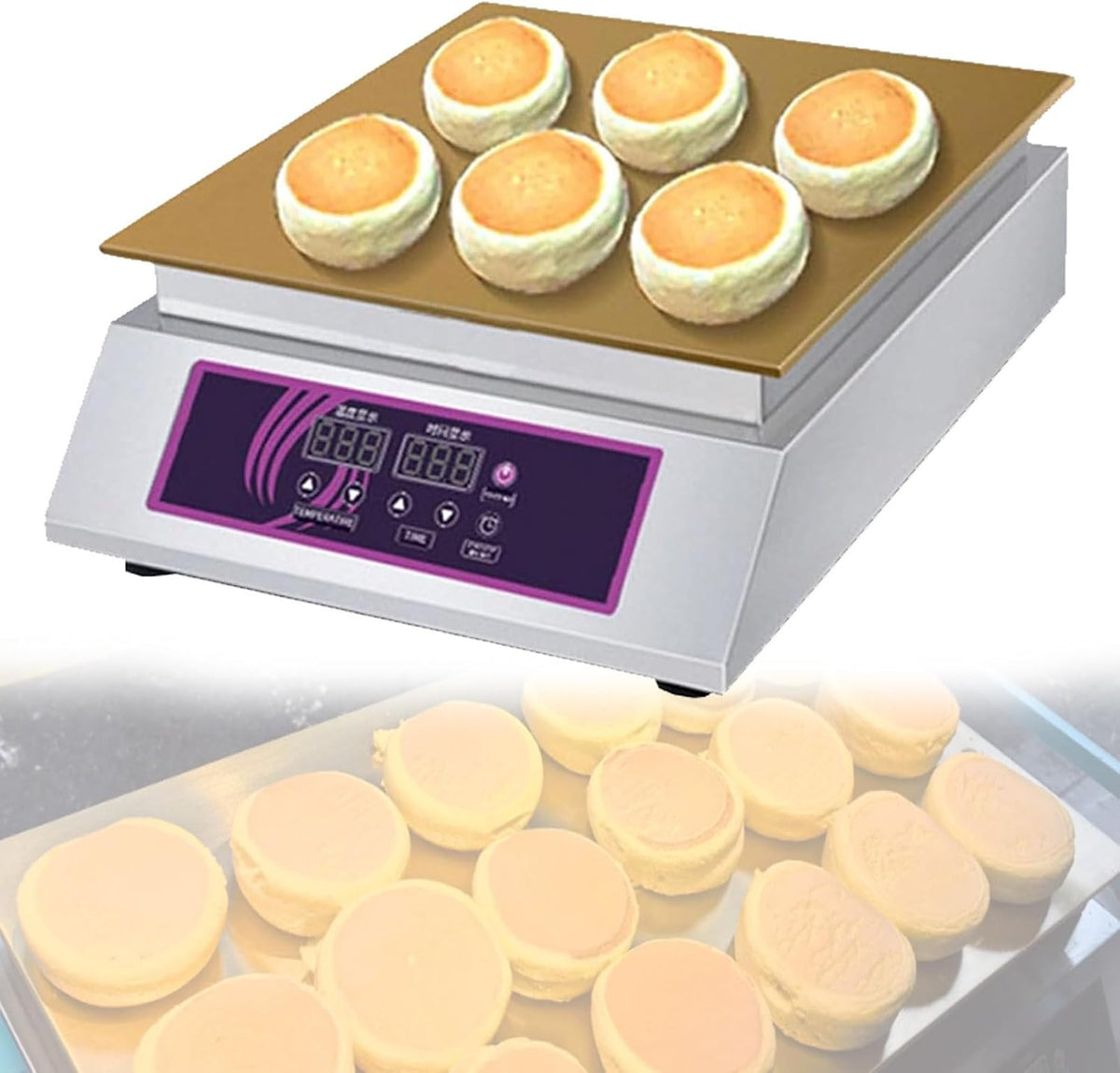 Crêpemaker Commerciële pannenkoekenmaker, temperatuurregeling 60-240 °C, elektrische muffinmaker, niet-stick souffinmachine, roestvrij staal