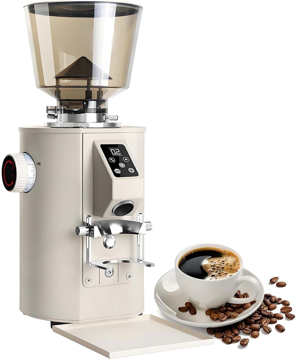 Elektrische molens Kjzqxyx 350 W commerciële koffiemolen, met een capaciteit van 453 g, coffeeshop (Beige), elektrische koffieslijpmachine, voor thuis