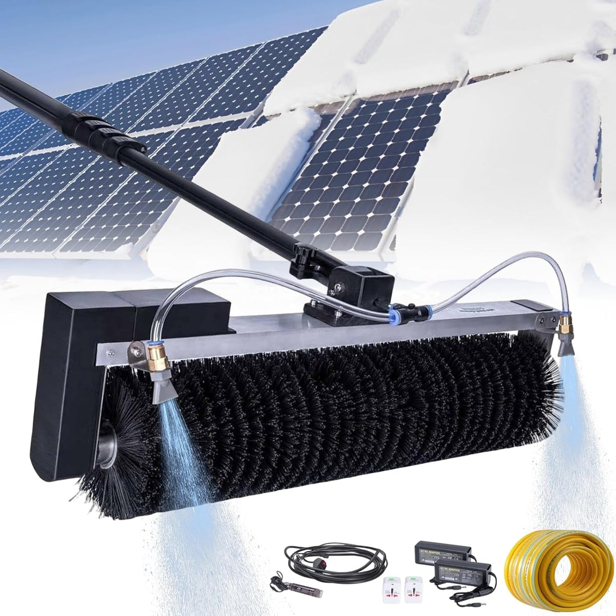 Uitschuifstokk Himopuer Elektrisch gereedschap, met rol 60 cm, voor de aangedreven palen (5,5 m), voor het reinigen van zonnepanelen, borstelkop