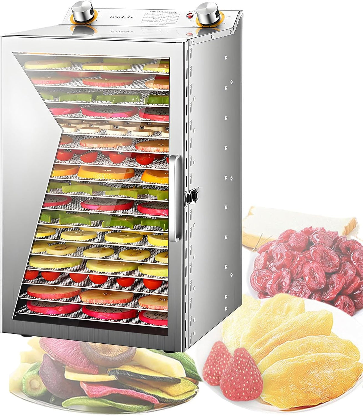 Voedseldroger EpyGnom Roestvrijstalen Fruitdroger 0-12 Uur Timer en, voor Gedroogde Vruchten en Hondensnoepjes 18-layer