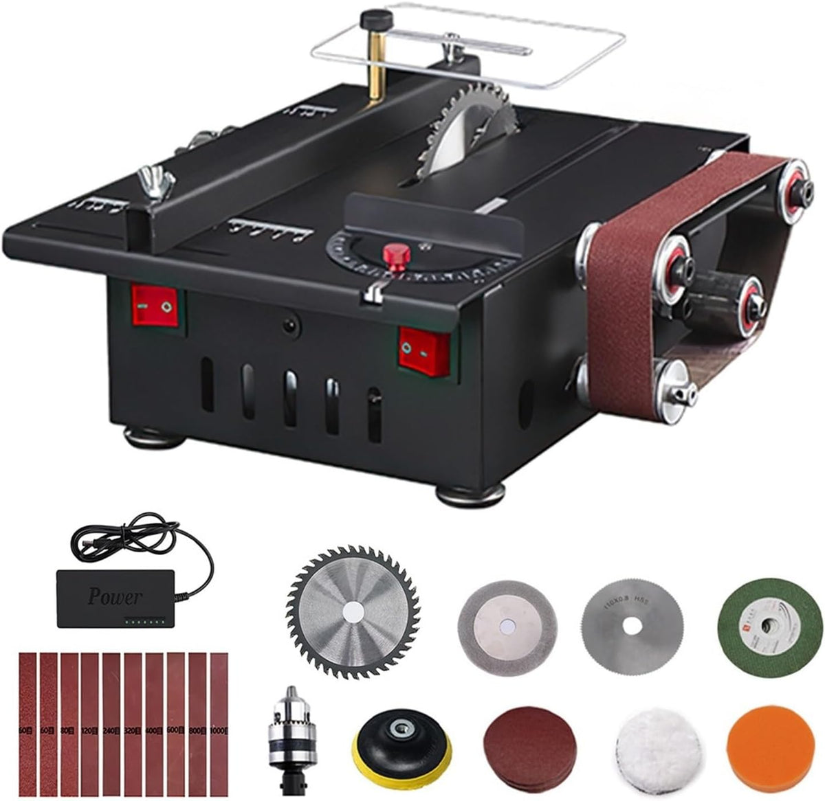Smtyxs Tafelzag 200W Mini-tafelzaag, Zaagblad Van 110 Mm Precisiesnijden, 7 Snelheden, Schuurmachine, Krachtige Elektrische Werkbank, Instelbaar