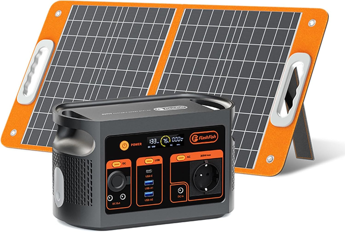 Aggregat FF Flashfish FlashFish E103 Draagbaar Powerstation, met Zonnepaneel 60 W, 300 W, 179 Wh