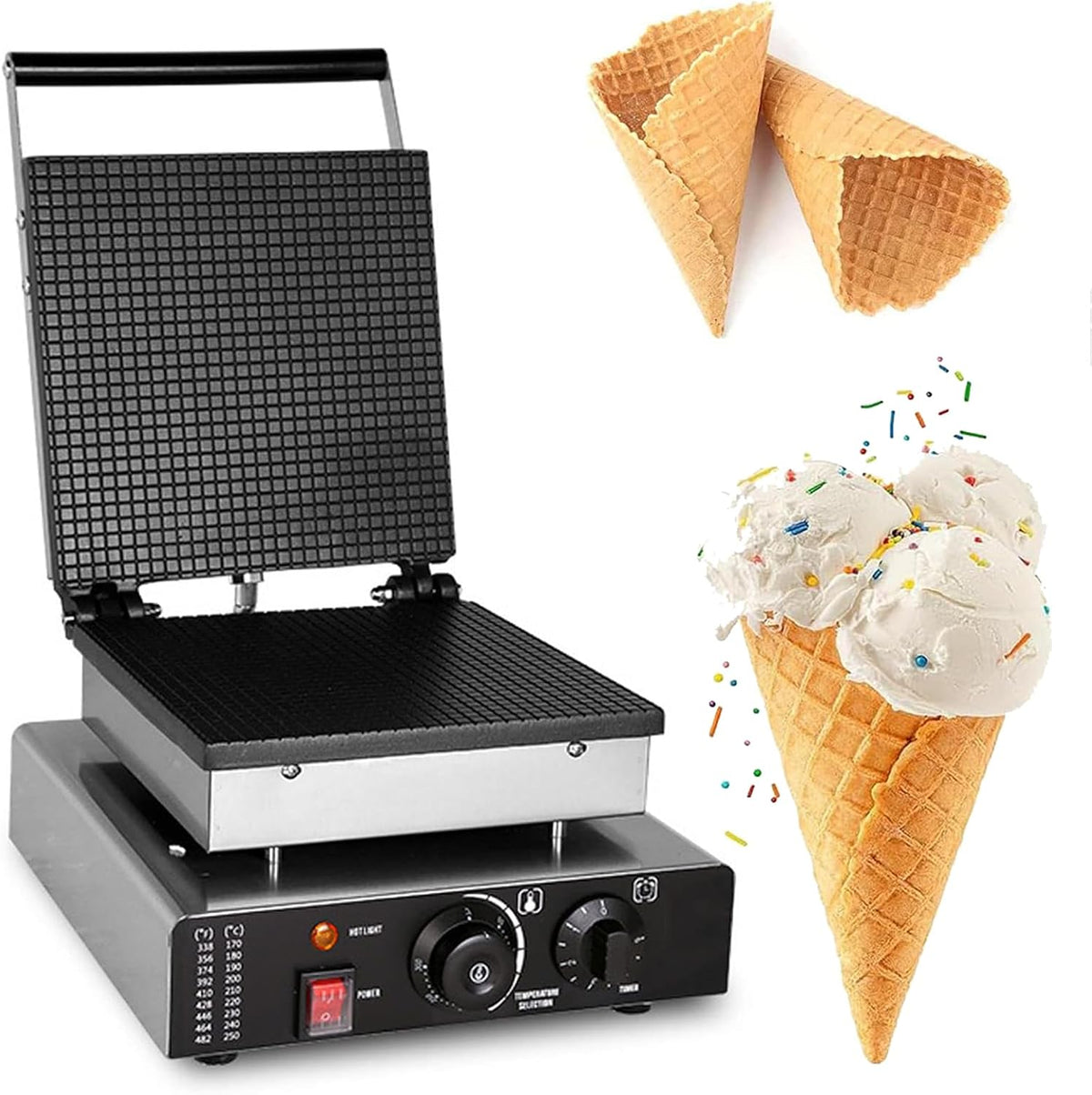 Wafelmaker 1750w Elektrische Wafelhoorntjesmaker, 50-300°C Instelbare Temperatuur En Timing, Commerciële Wafelhoorntjesmaker, Loempia-machine