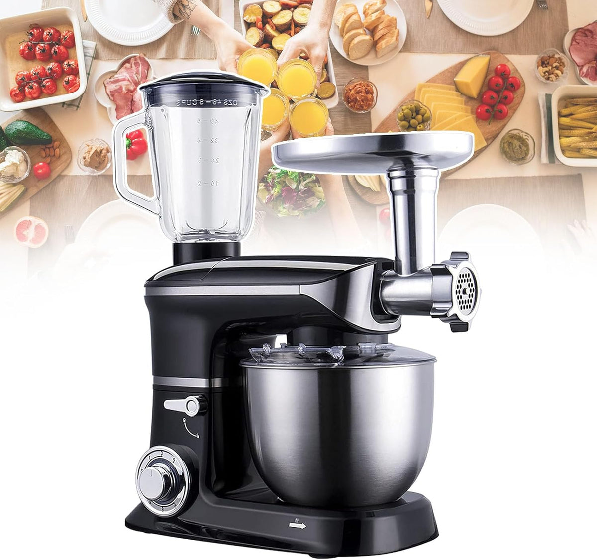 smafoseedding Sapcentrifuge 3, In-1 Keukenmixer, zwart, Deegmixer, Mixer, Load, Sensing Ontwerp, Constante Snelheid, Voor Verjaardagsfeestjes