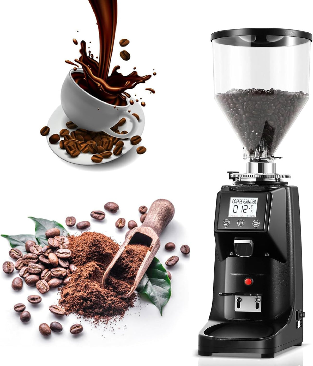 Espressomachine Kjzqxyx 200w commerciële koffiemolen, met 19 nauwkeurige instellingen pers, espressomachine (zwart)