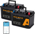Enerakkus Oplaadbare batterij 2 Pack 12V 100Ah LiFePO4 Mini lithiumbatterij, 100A BMS bluetooth-bescherming, 10 jaar levensduur, max. 1280 Wh