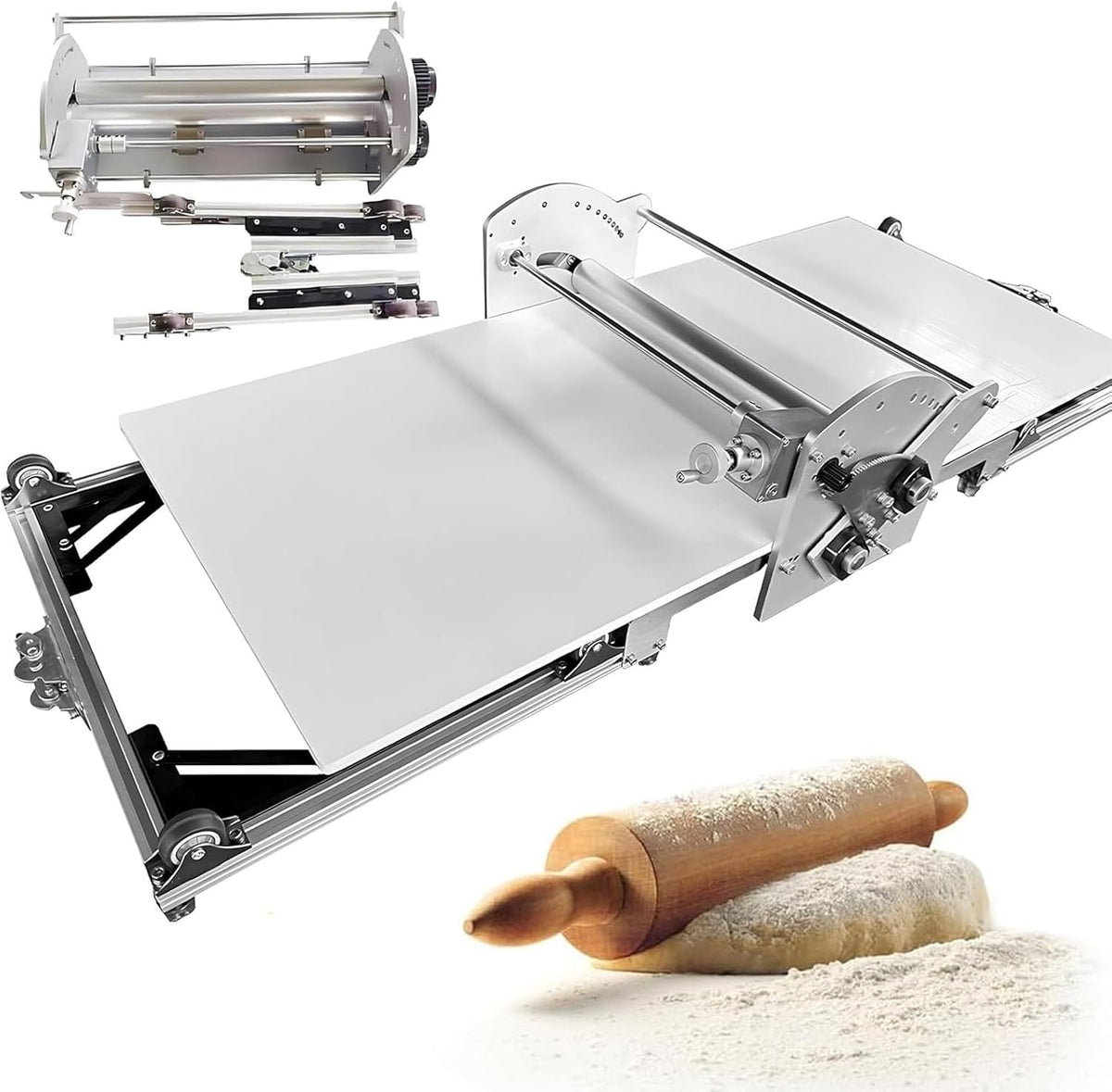 AityBuy Deegroller 22,4 Inch Opvouwbare, Met Instelbare Dikte Van 2-30 Mm, Elektrische Deegroller, Roestvrijstalen Deegroller, Deegmachine